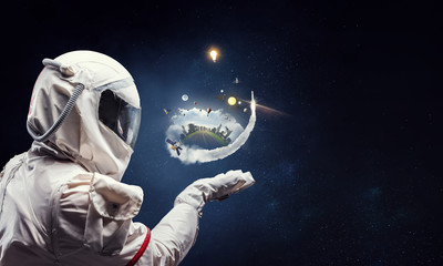Spaceman and his mission. Mixed media