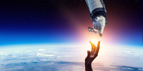 Concept of deep space exploration. Mixed media