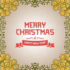 Design greeting card of christmas happy holiday, with decorative element of leaf floral frame. Vector