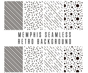 Memphis seamless retro background. Memphis style banner template in 80s-90s style. E-mail, printing, advertising, promotional materials. Set of colorful geometric backgrounds.
