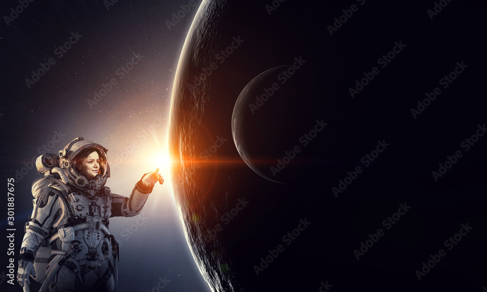 Wall mural exploring outer space. mixed media