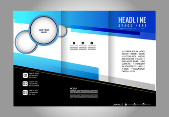 Template design trifold brochure with polygons, polygonal sphere. Editable and light vector with places for photos. Proportionally A4
