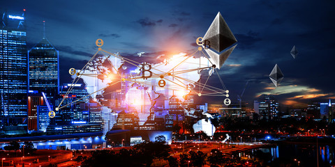 Crypto currency market. Mixed media