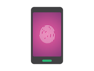 Mobile phone with fingerprint on white background,vector illustration