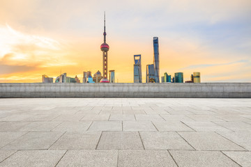Empty square floor and architectural landscape in Shanghai