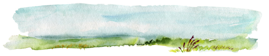 Hand Drawn Traditional Watercolor European Panoramic Landscape