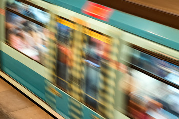 Slow exposure blur of a subway train in Santiago, Chile