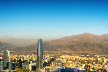 Santiago, Chile with the Andes mountains as a backdrop, as seen from Cerro San Cristobal