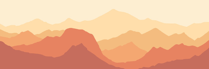 Fantasy on the theme of the morning landscape, sunrise in the mountains, panoramic view, vector illustration © Valerii