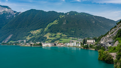 Fototapeta na wymiar Switzerland, Panoramic view on green Swiss Alps near Brunnen