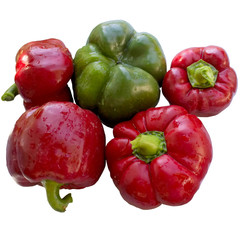 Colored peppers over white background.