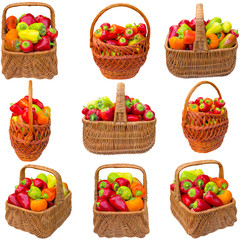 Basket with paprika on a white background.