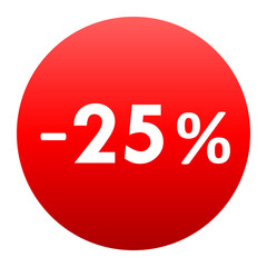 Sale - minus 25 percent - red gradient tag isolated - vector