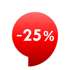 Sale - minus 25 percent - red gradient tag isolated - vector