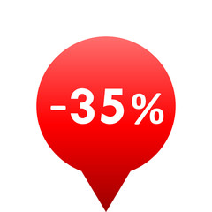 Sale - minus 35 percent - red gradient tag isolated - vector