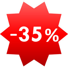 Sale - minus 35 percent - red gradient tag isolated - vector