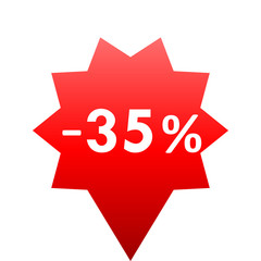 Sale - minus 35 percent - red gradient tag isolated - vector