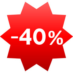 Sale - minus 40 percent - red gradient tag isolated - vector