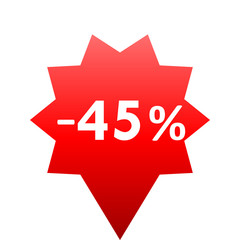 Sale - minus 45 percent - red gradient tag isolated - vector
