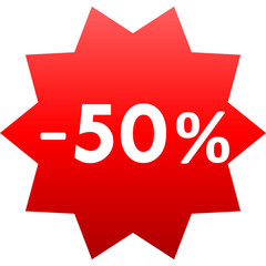 Sale - minus 50 percent - red gradient tag isolated - vector