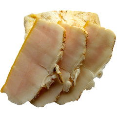 Pieces of crude fat of pork are isolated on a white background.
