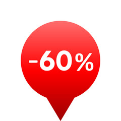 Sale - minus 60 percent - red gradient tag isolated - vector