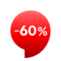 Sale - minus 60 percent - red gradient tag isolated - vector