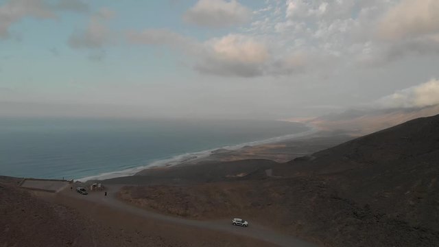 Citroen Cactus driving on a dirt road, Cofete, Fuerteventura, Canary Islands, spain
