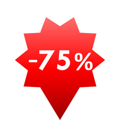 Sale - minus 75 percent - red gradient tag isolated - vector