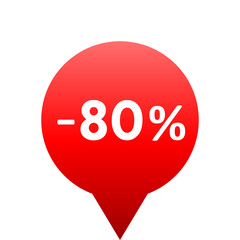 Sale - minus 80 percent - red gradient tag isolated - vector