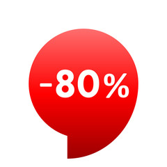 Sale - minus 80 percent - red gradient tag isolated - vector