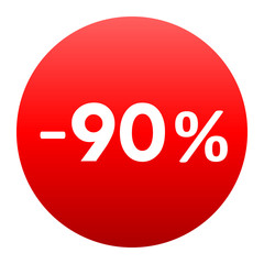 Sale - minus 90 percent - red gradient tag isolated - vector