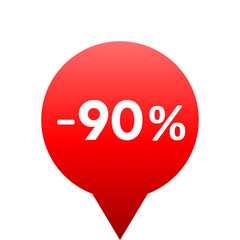 Sale - minus 90 percent - red gradient tag isolated - vector