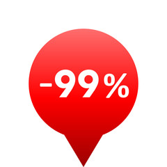 Sale - minus 99 percent - red gradient tag isolated - vector