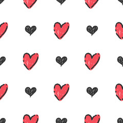 Heart doodles seamless pattern. Hand drawn love texture background.