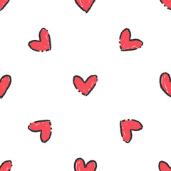Heart doodles seamless pattern. Hand drawn love texture background.