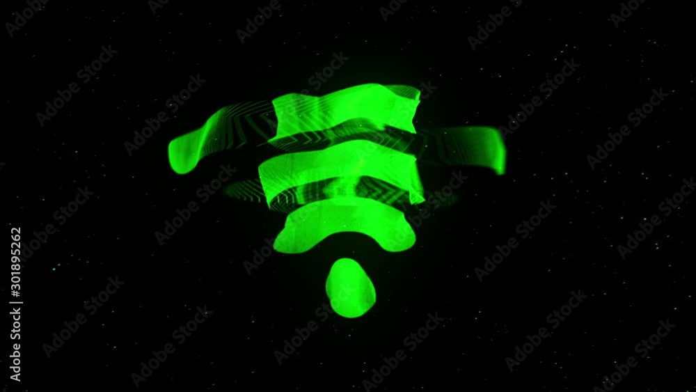 Poster wifi icon animation. animation. wi fi icon that crumbles into rotating dots