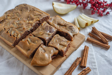 Sweet Christmas Chocolate Brownie with cinnamon and pear