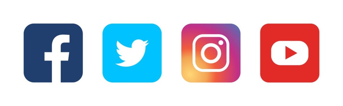 Set of popular social media logos: Instagram, Facebook, Twitter, YouTube