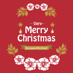 Fototapeta premium Lettering design of very merry christmas, with decor of leaf wreath frame. Vector