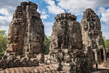 Fototapeta na wymiar The mystery face on the tower of Bayon temple in Siem Reap, Cambodia.