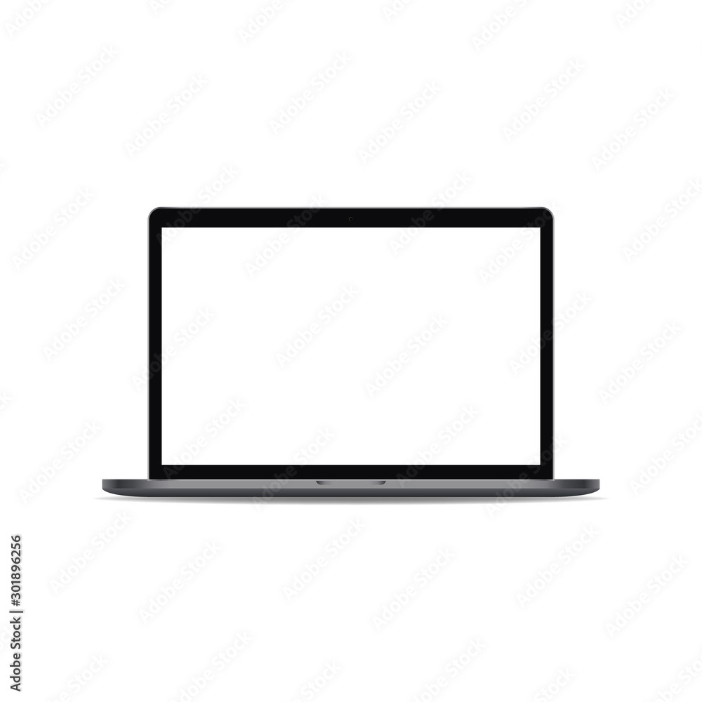 Poster computer notebook mockup. laptop computer with blank screen isolate on white background. vector mock