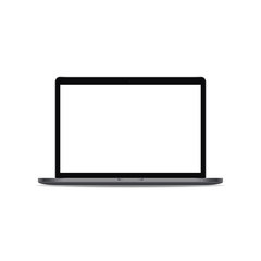 Computer notebook mockup. Laptop computer with blank screen isolate on white background. Vector mockup.