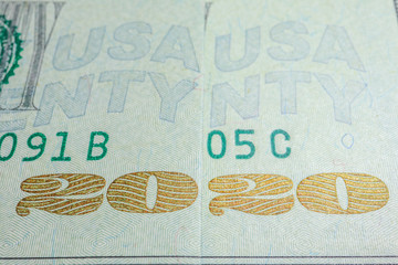 new year 2020 in the form of us dollar bills macro