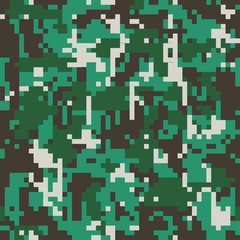 Digital camo. Seamless camouflage pattern. Military modern texture. Green, brown and black forest colors. Vector fabric, textile print