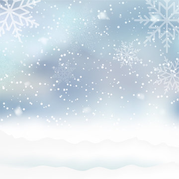Happy New year with snowy blue background. Vector.