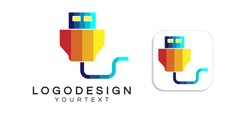 USB cable logo design. icon app smartphone color full