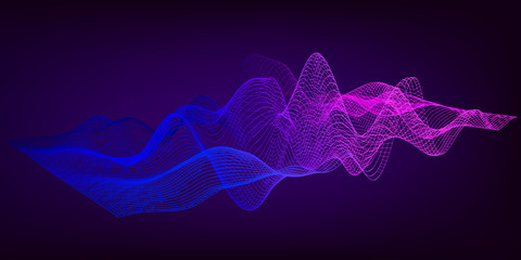 Music 3d mesh equalizer abstract background. Grid color waveform on gradient background.