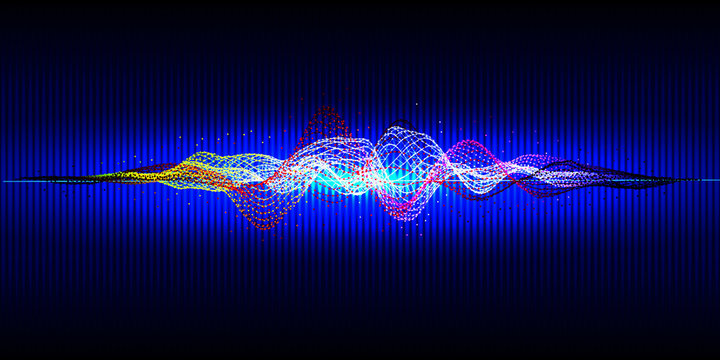 Music Wave Equalizer Abstract Background. Grid Color Waveform On Blue Background.