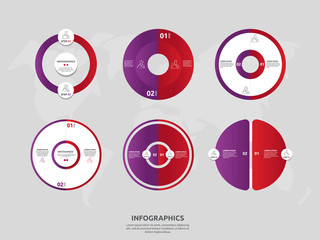 Vector template circle and sector infographics. Set business concept with 2 options. Used for content, flowchart, timeline, levels, marketing, presentation, graph, diagrams, slideshow, chart